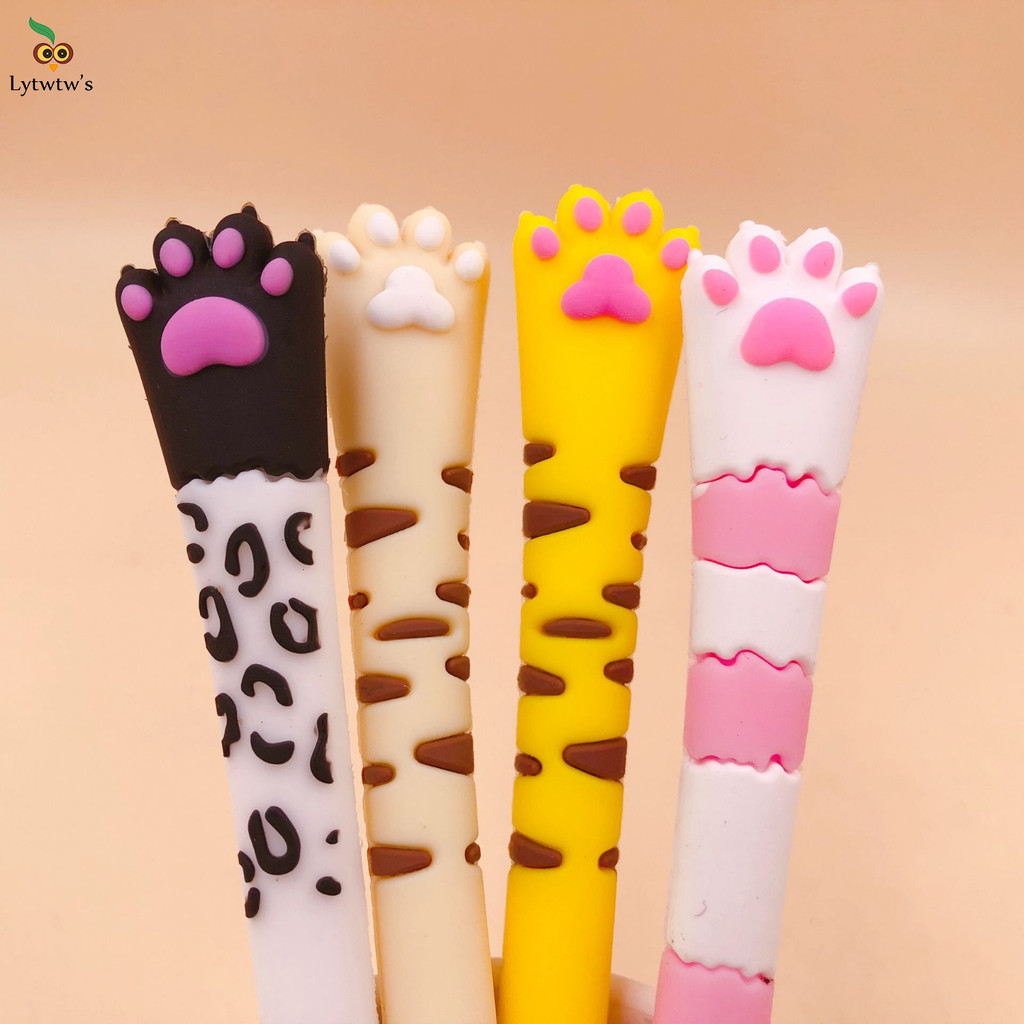 

4 Pcs Cute Cat Paw Silicone Claw Gel Pen Stationery creative sweet black cat pretty lovely