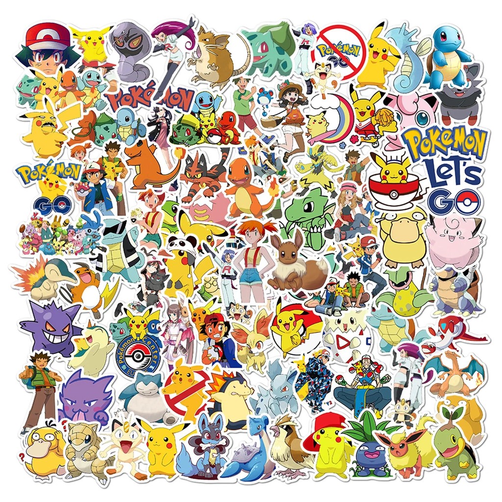 

50/100Pcs Anime Cartoon Pokemon Stickers Pikachu Decals Decoration DIY Suitcase Diary Stationery Waterproof Sticker for Kids