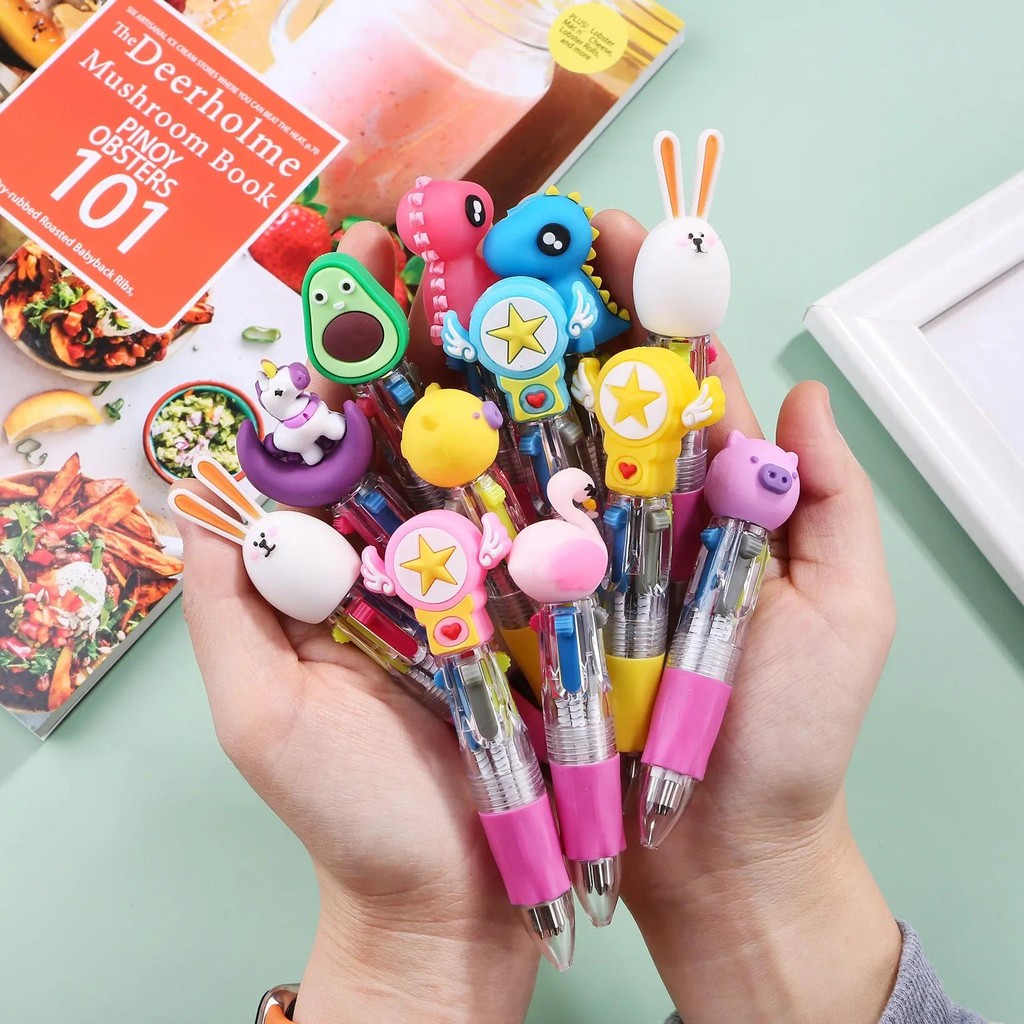 

10-20pcsLot Kawaii Mini Four-Color Ballpoint Pen Cute Cartoon 4 Color Retractable Rollerball Pen Student School Gift Stationery