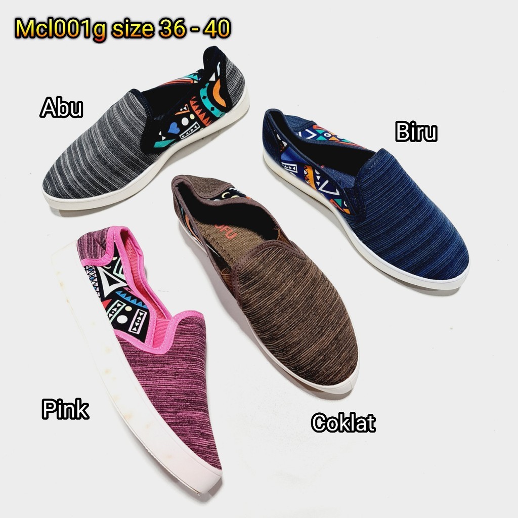 TOMOYSHOP mcl001g Slip on sepatu wanita kain kanvas foxing luofu wanita cewek import