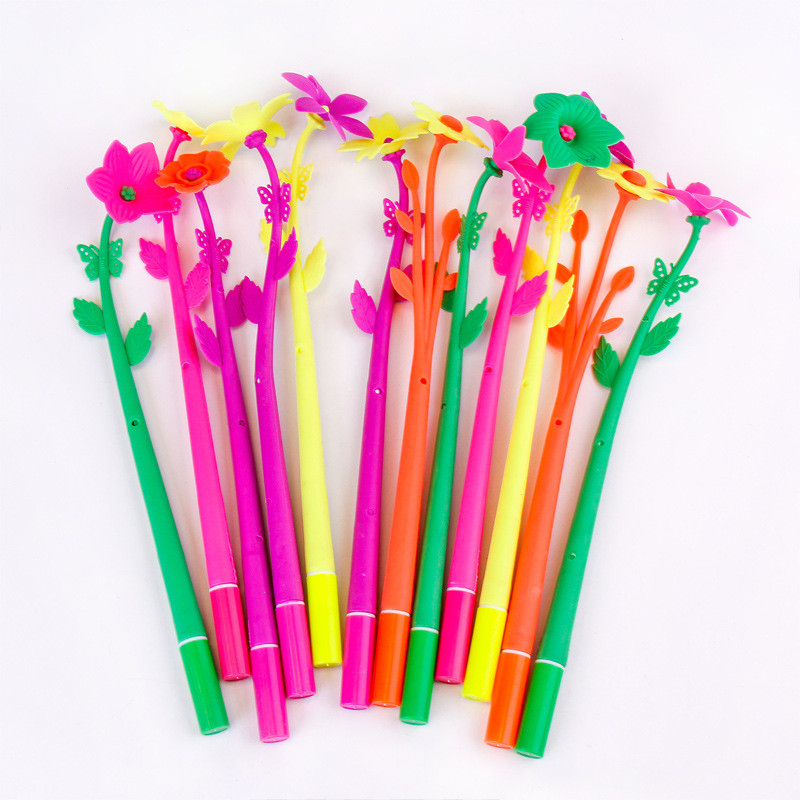 

10 Pcs Many Fashion Spicy Creative Stationery Sweet Lucky Bloom Plant Floral Pattern Handle Ballpoint Pen Stationery