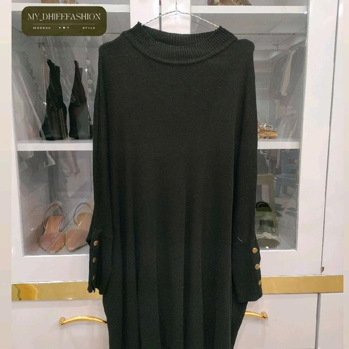 MYDHIEEFASHION7-ATASAN RAJUT CANNI K478 - HITAM, ALLSIZE LD 180CM
