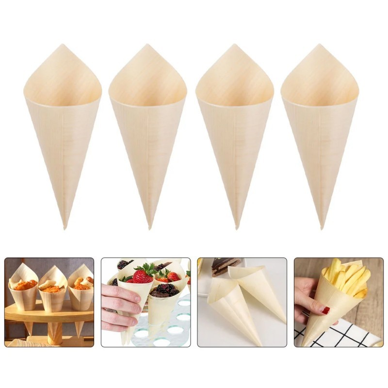 Cone Es Cream 50pcs Cone Es Krim Peralatan Pesta Wooden wadah