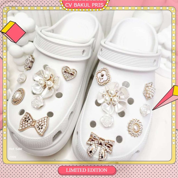 Jibbitz Crocs Set 12-16pcs Pin Sendal Baim Silver Mix permata Jibbitz crocs Jibbitz Charms A75 - AZE