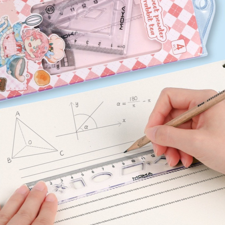 

MMD Penggaris Set 4IN1 20Cm Penggaris Lentur Bening Isi 4Pcs Lucu Ruller Set Transparant Perlengkapan Sekolah Menggambar Pelajar Mahasiswa Motif Polos Kemasan Ziplock