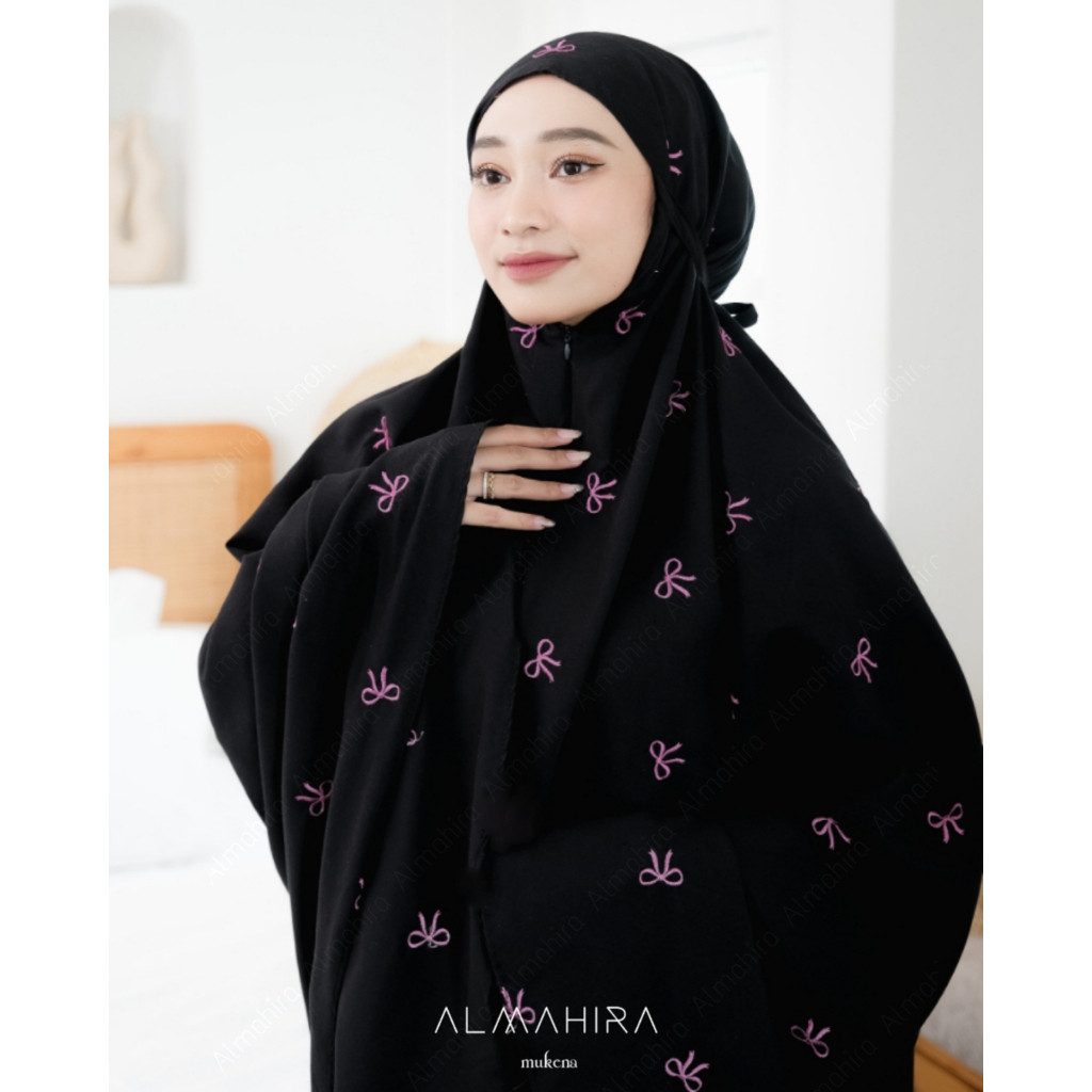 GT65RD GROHO_SHOP.ID Mukena Dewasa Bordir Coquette Ribbon 2in1 Katun Premum Original By Almahira