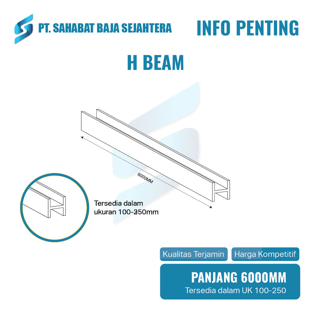 H-Beam - Besi Baja Kanal H X 6 Meter Merk GG