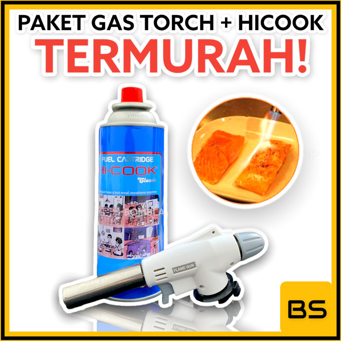 

Paket Gas Torch + Gas Hi Cook 230 gr Pematik Gas Kompor Api Blow Torch
