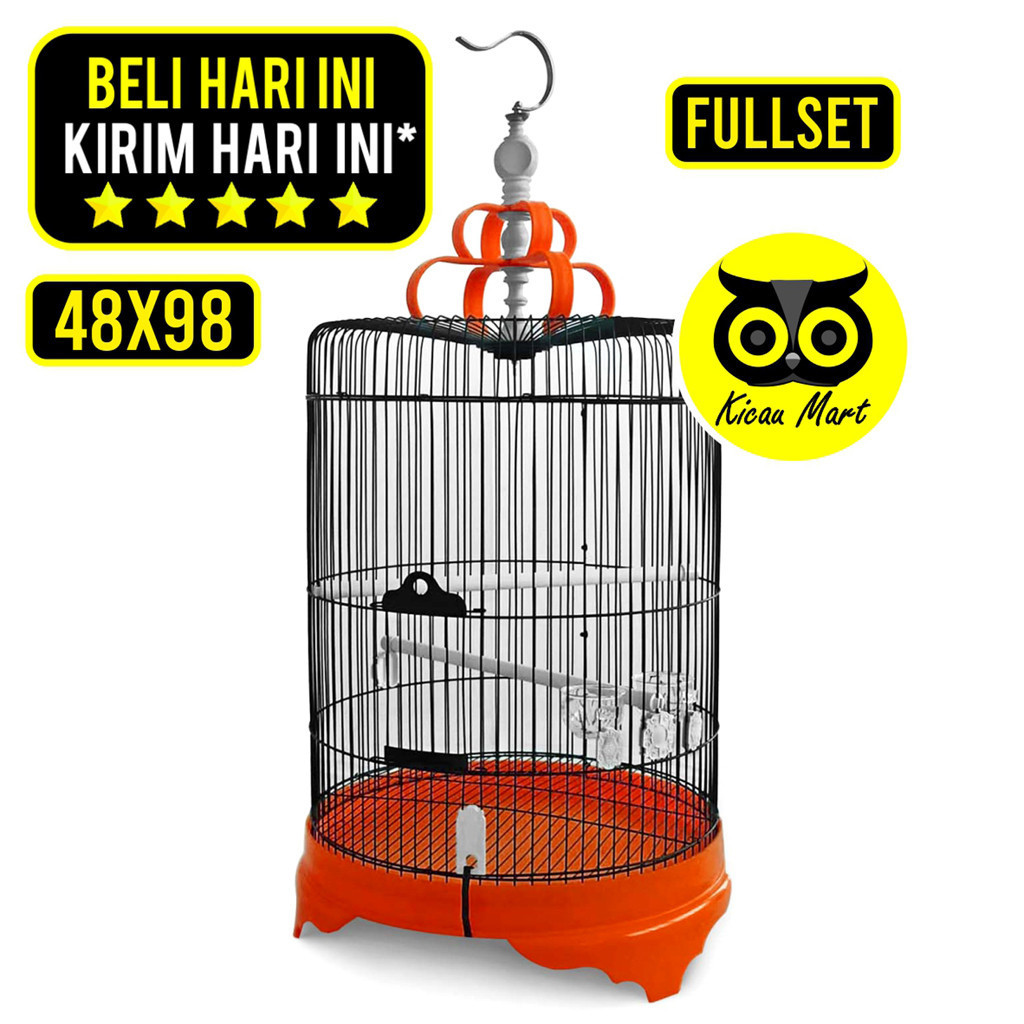 KICAU MART Sangkar Murai Jumbo Fullset Diameter 48 Cm Kandang Burung Murai Poksay Kacer Cucak Ijo Be