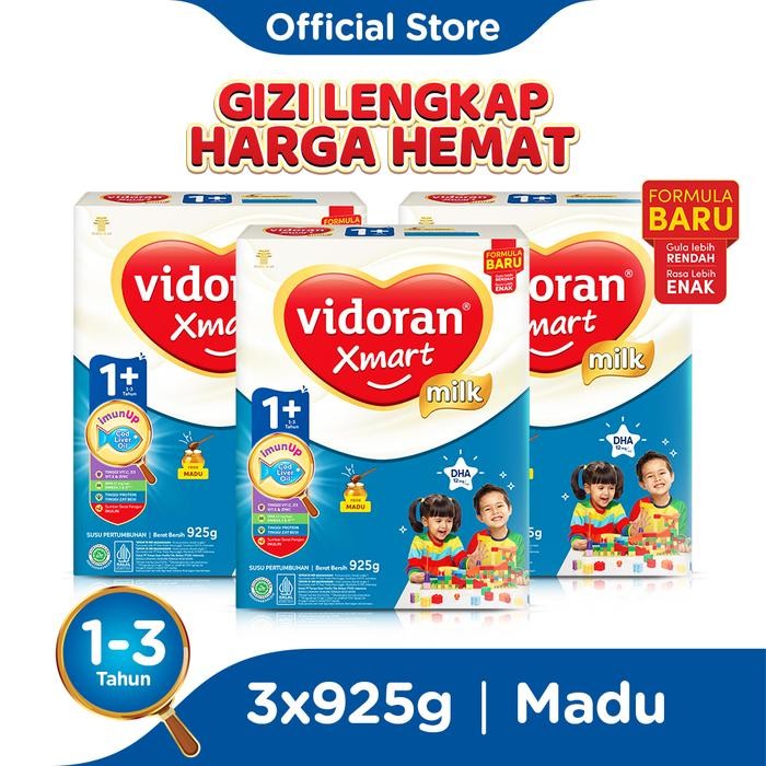 

TP vidoran Xmart 1+ Madu 925gr Susu Formula Pertumbuhan Anak 1-3 Tahun - 3 box (Exp : 03.2026)