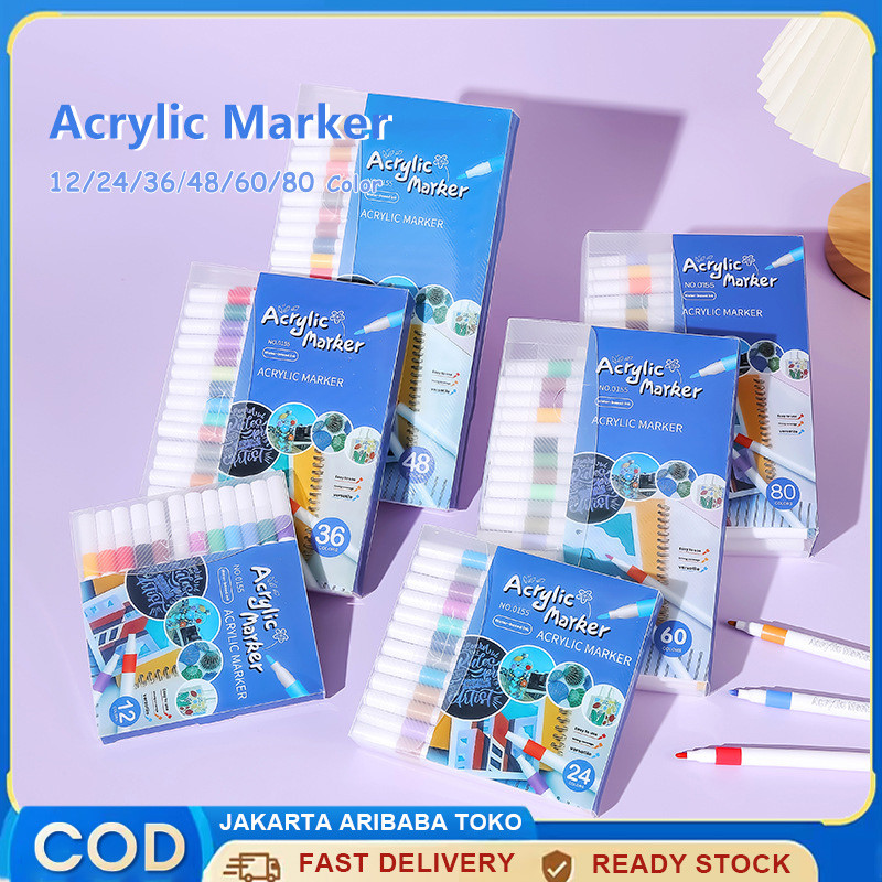 

Akrilik Marker Set 12/24/36/48/60/80 Colors High tunnel Acrylic Marker DIY Painting Spidol Pastel Pulpen Highlight Drawing Warna