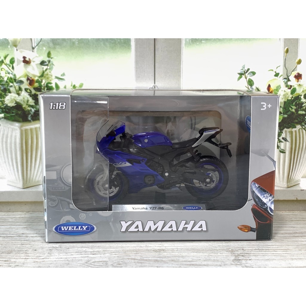 WELLY MOTOR YAMAHA YZF-R6 1:18 BIRU MINIATUR DIECAST