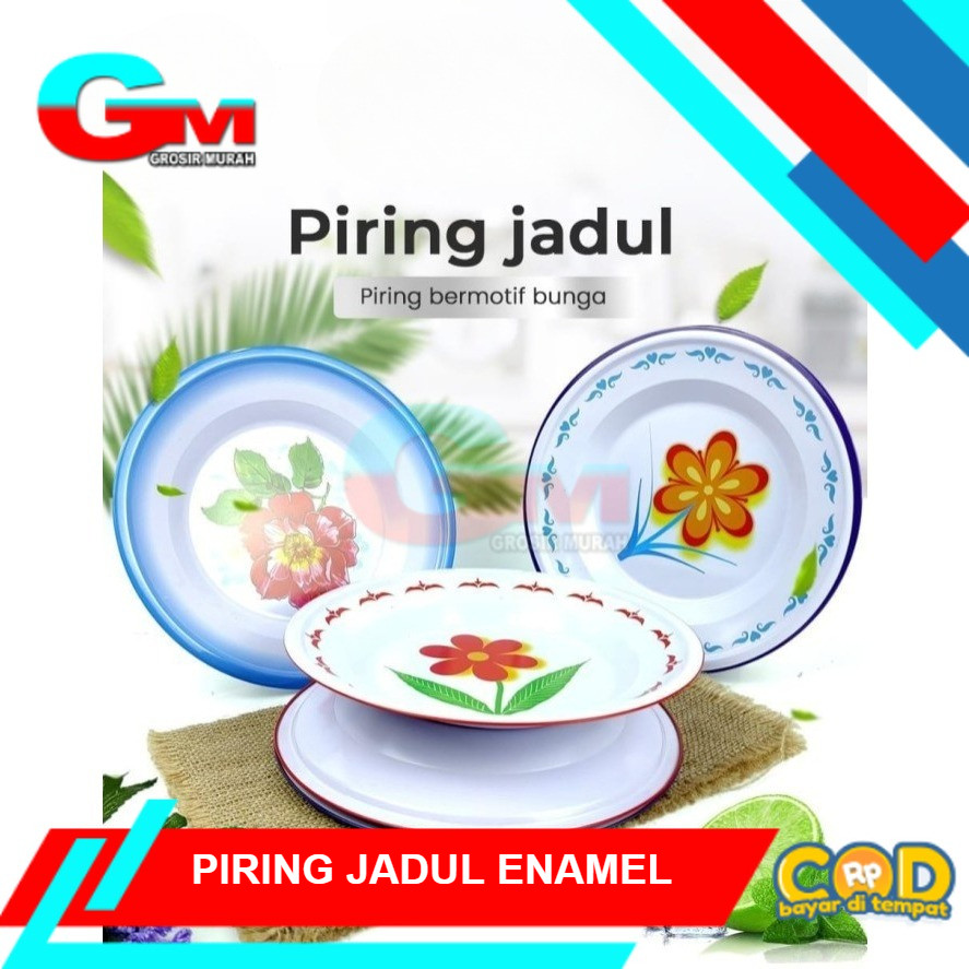 Piring Enamel Bunga Blirik Jadul / Piring Seng Blirik Jadul Diameter 20cm