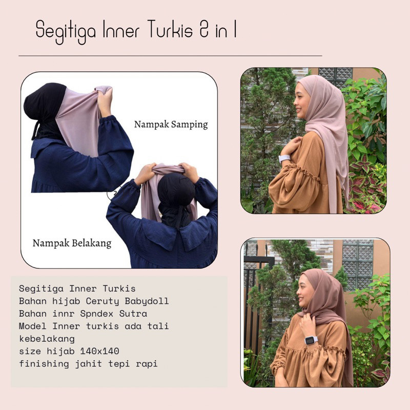 paket usaha hijab 10pcs segitiga inner turkis 2 in 1 tanpa label