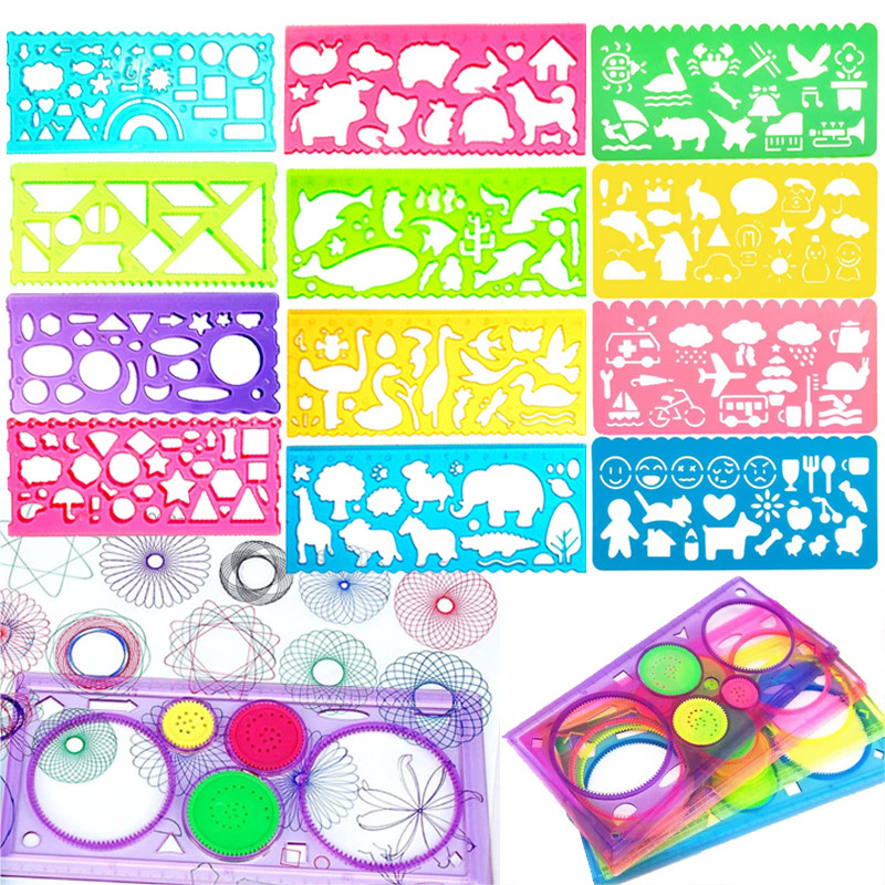 

Children DIY Drawing Hollow Board Set for Kids Tool Stencil Rulers Plastic Painting Template Learning Education Aids