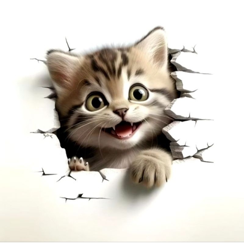

stiker gambar kucing lucu, bahan vinil lentur, anti air dan panas