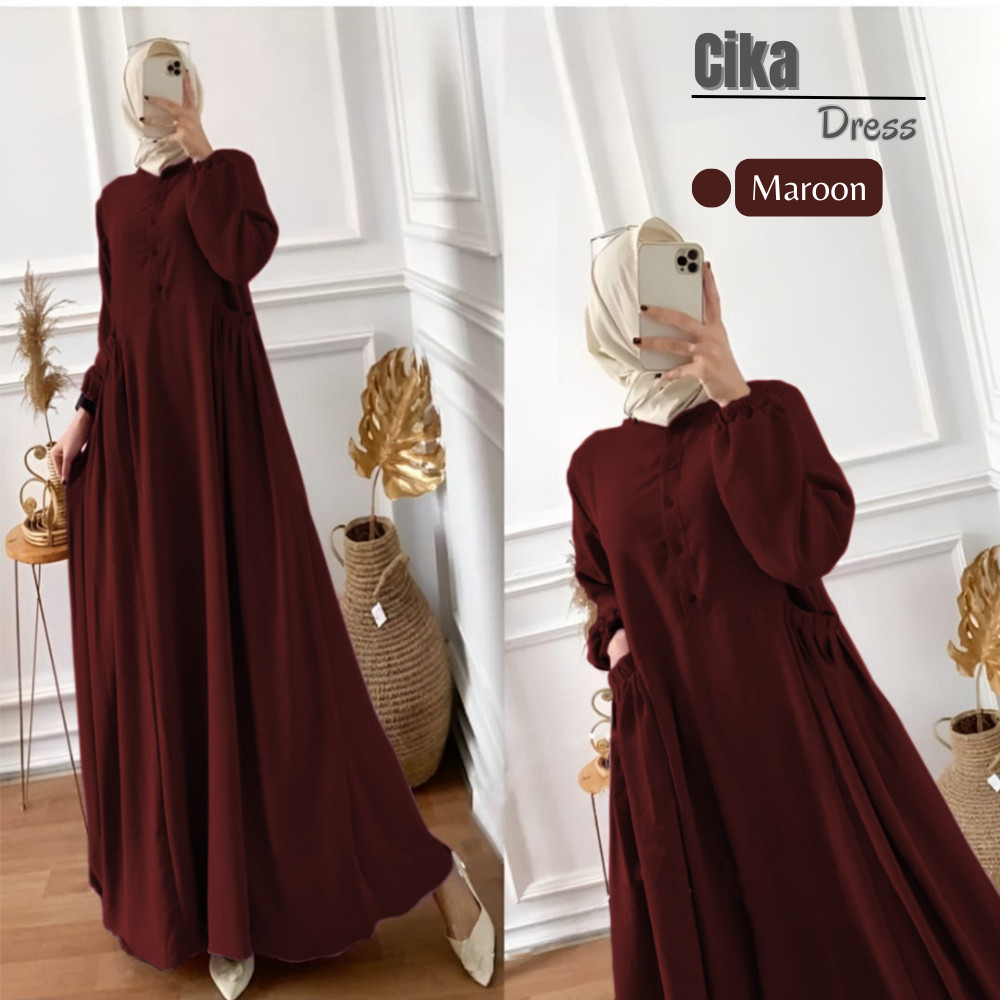 randamuda643officialGamis warna MARUN / gamis maroon / gamis merah / MAROON DRESS/GAMIS MARUN CRINKL
