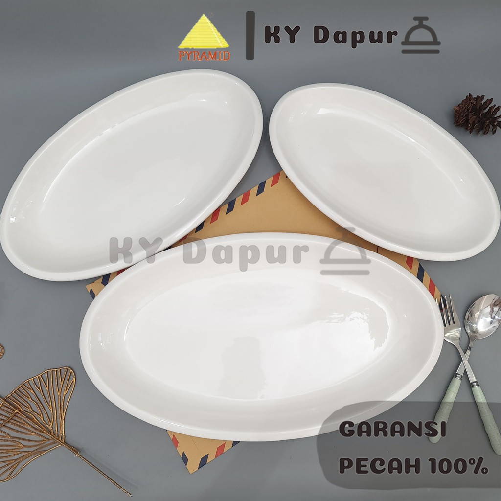 PYRAMID Piring Ikan Oval (3 Ukuran) Piring Saji Piring Lauk Piring Ikan Besar Piring Sayur Restoran 