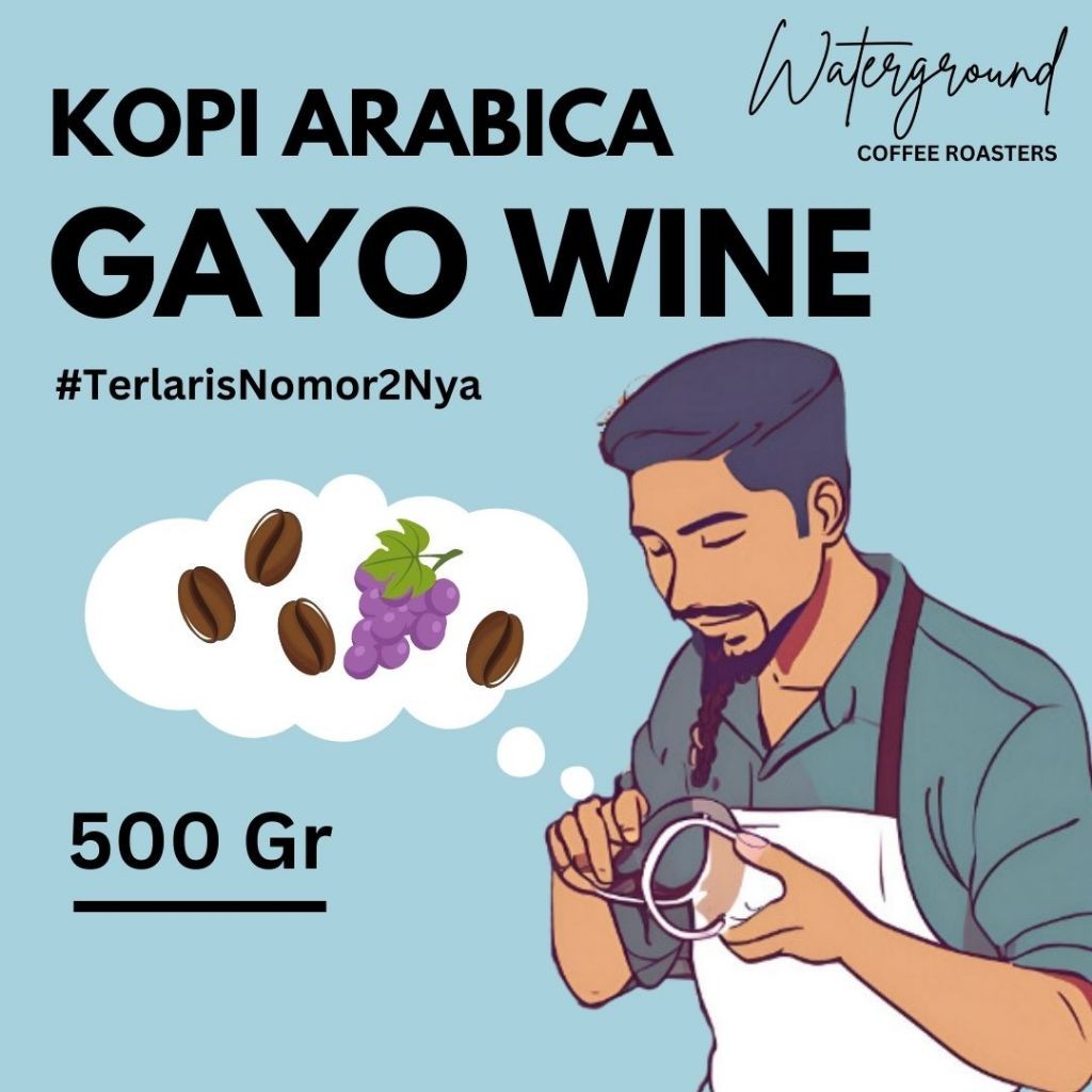 

Waterground Coffee Kopi Arabika Aceh Gayo Wine Process Biji Kopi GRADE 1 Single Origin, 500 GR