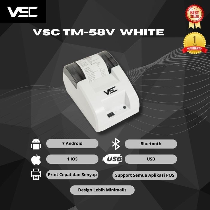 PRINTER THERMAL 58MM BLUETOOTH VSC TM-58V RPP02N PUTIH