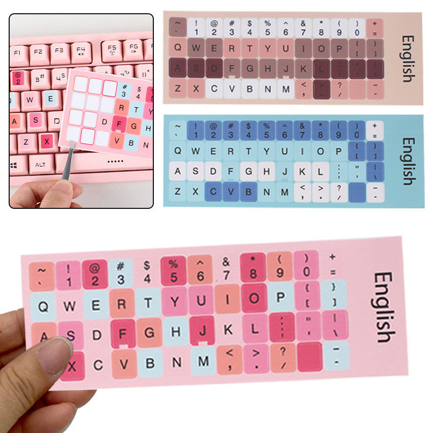 Keyboard Sticker English Komputer Laptop Palette Candy Color Aesthetic Anti Air