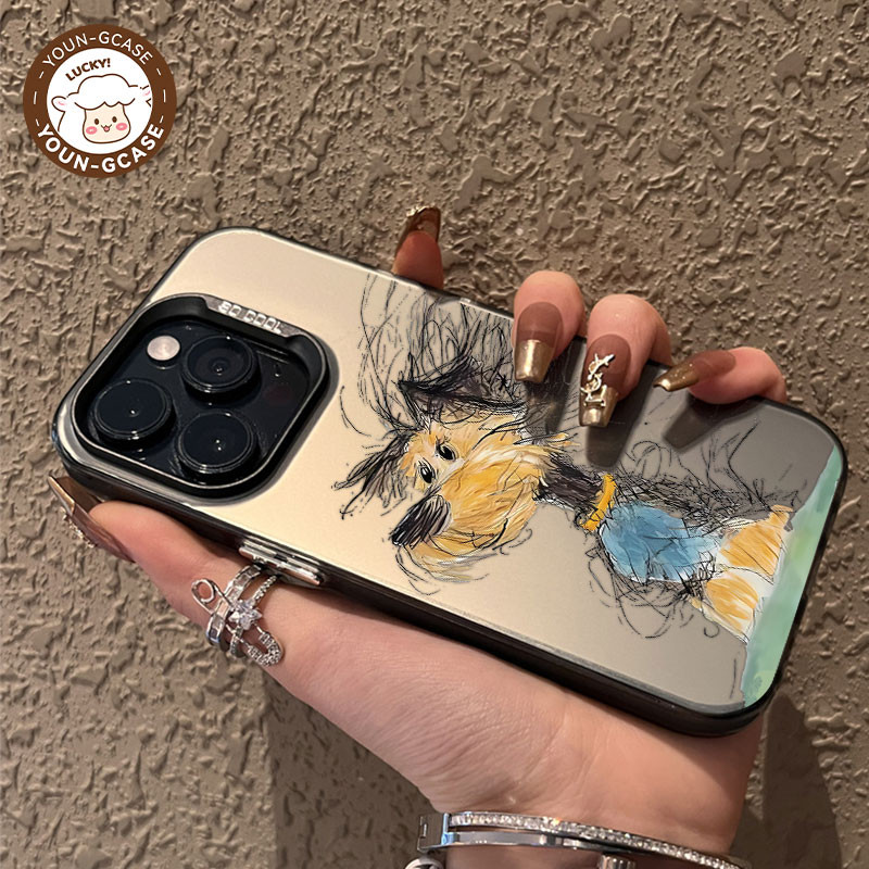 Anime cartoon characters Painting of a small dog in line art Case Kompatibel Untuk iPhone XR 11 15 1