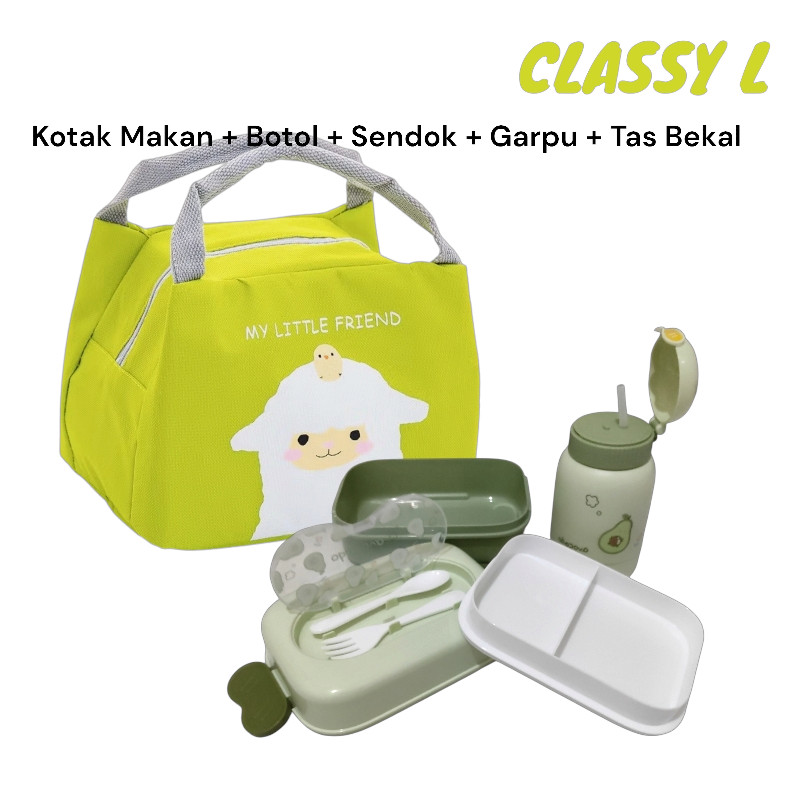 CLASSY L || Lunch Box 2 Layer Botol Sendok Garpu Tas Bekal Kotak Makan 2 Susun