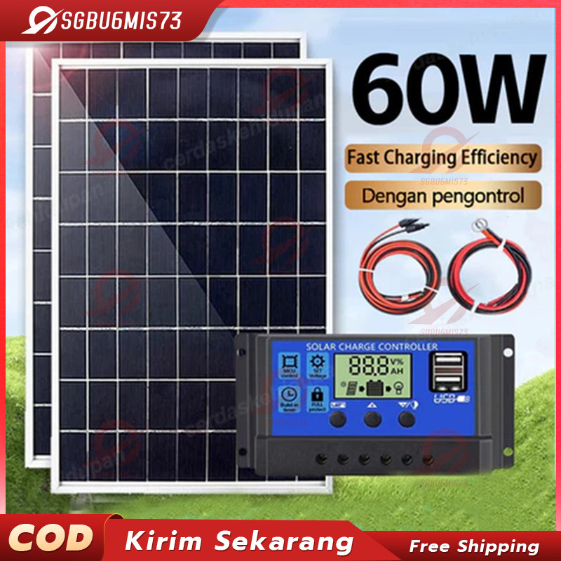 【60W】Solar Panel Panel Surya Pembangkit Listrik Tenaga Surya With Pengontr Tenaga Surya Outdoor Otom