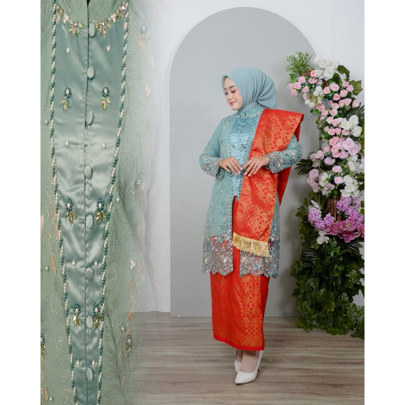 Miura Kebaya - Set Kebaya Tunik Tile Payet Busui Friendly Rok Songket Selendang
