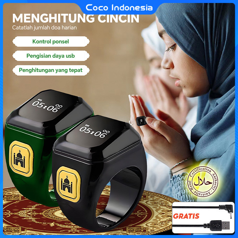 18mm 20mm 22mm Tasbih Digital Cincin Aesthetic Tally Penghitung Smart Dhikr Ring with Charging Cable