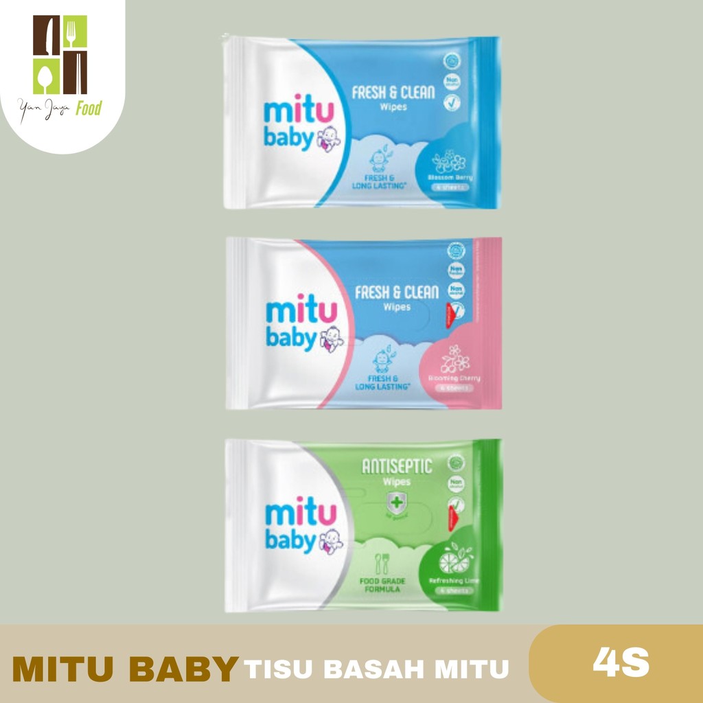 Mitu Baby Tissue Basah 4s / Fresh & Clean Baby Wipes Kecil isi 4 Sheets / Mitu Baby Tisu Basah Mini 