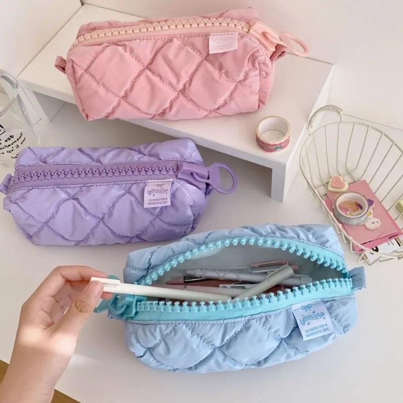 

1 Piece Sweet Candy Color Pencil Case for Student Chic Solid Color Kids Pencil Pouch Large Capacity Stationery Storage Bag