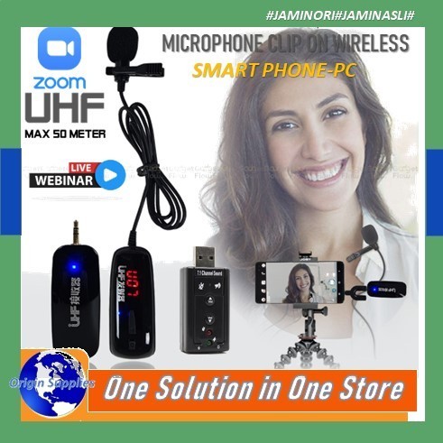 Microphone Mic Clip On Wireless UHF PRANK VLOG untuk Smartphone Laptop