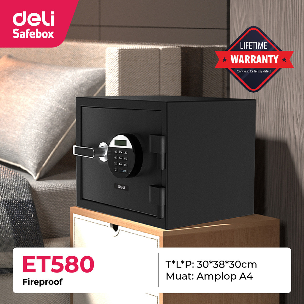 

BRANKAS DIGITAL DELI ET-580 TAHAN API / FIRE PROOF SAFE DEPOSIT BOX ET580