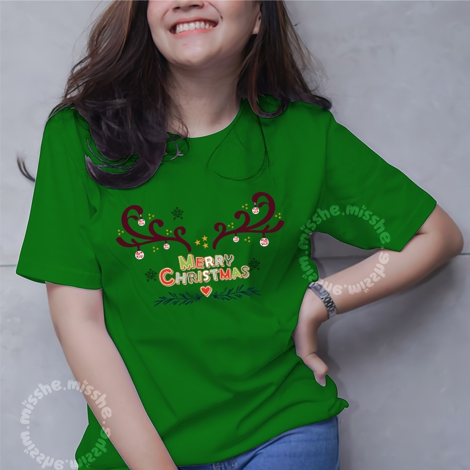COD ID - Tshirt Motif Chrismas Merry Antlers Deer / Kaos Katun Wanita / Baju Kaos Wanita Terbaru 202