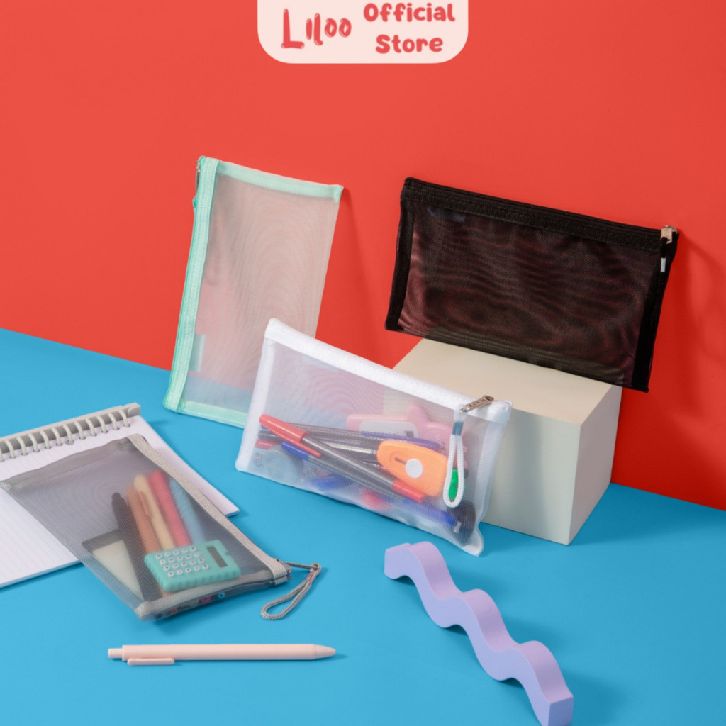 

Tempat Pensil Aesthetic Flashee Kotak Pensil Jaring Pouch Transparant Dompet Kosmetik Simple Lucu Tas Pouch