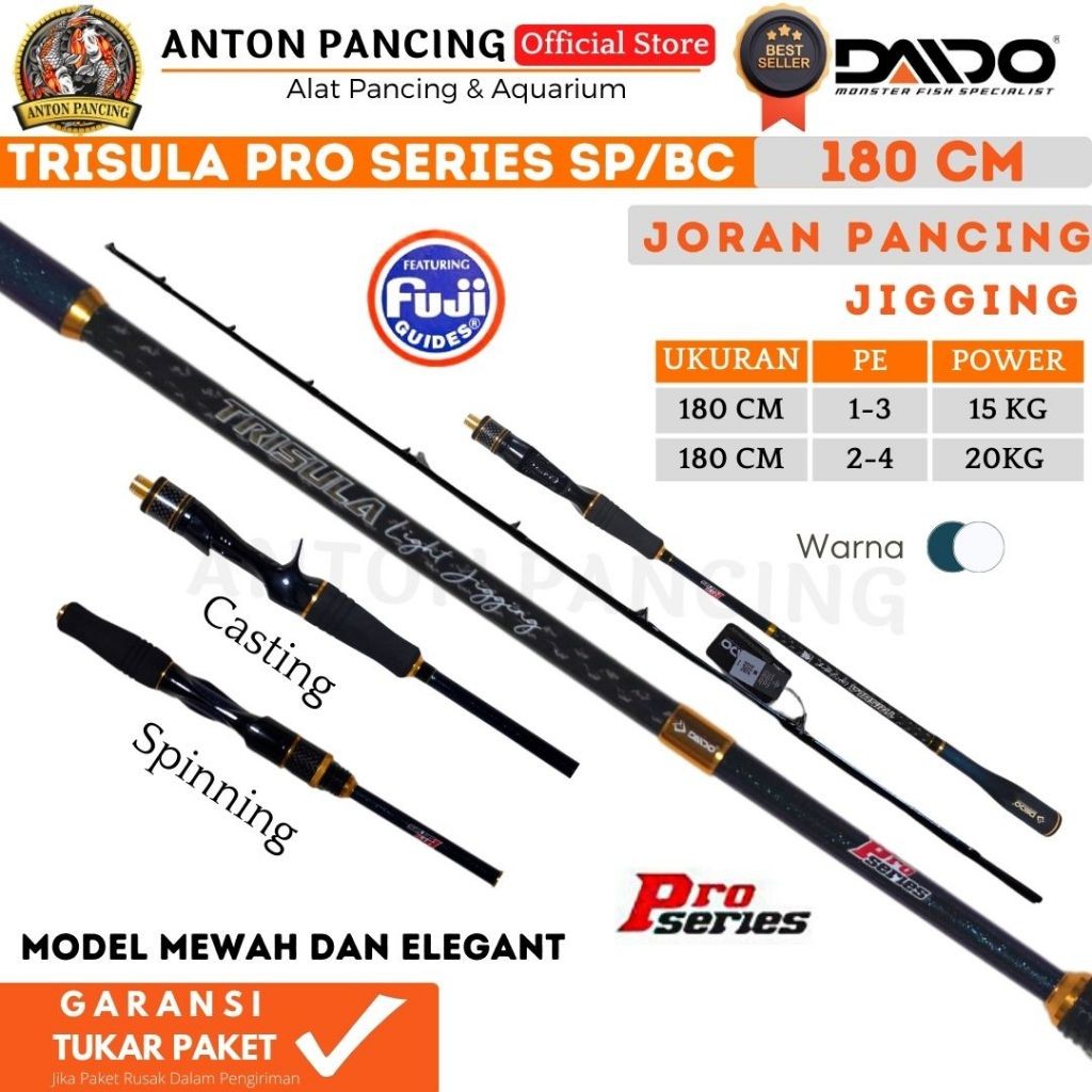 Joran Pancing Daido Trisula Light Jigging Pro Series BC/SP PE 1-3,-4: Carbon Solid Spinning  Untuk L