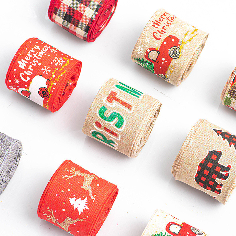 

1 Roll Pita Natal Linen Kain Goni Merry Christmas Lebar 5cm, 6cm, 7cm