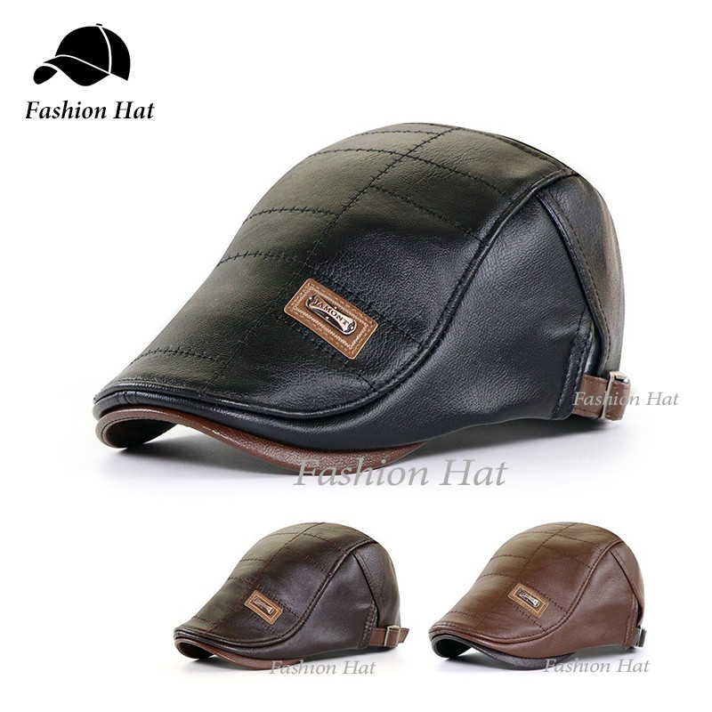 Topi Baret Kulit Pria Retro Hat Datar Topi Pria Musim Gugur Musim Dingin Baret Hats Gaya Inggris Pri