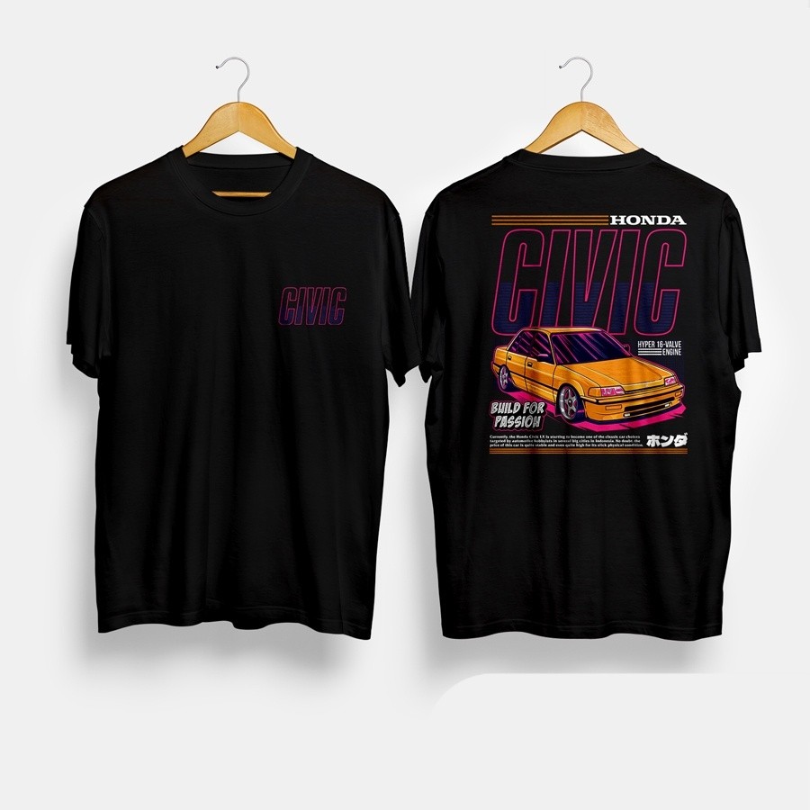 Kaos Baju Mobil Honda Grand Civic Wonder LX Yellow Build For Passion Kaos Otomotif