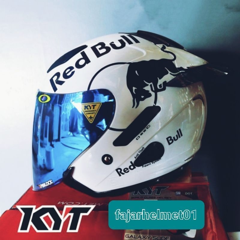 Helm Half face KYT Galaxy Flat R Solid Polos Paket Ganteng REDBULL