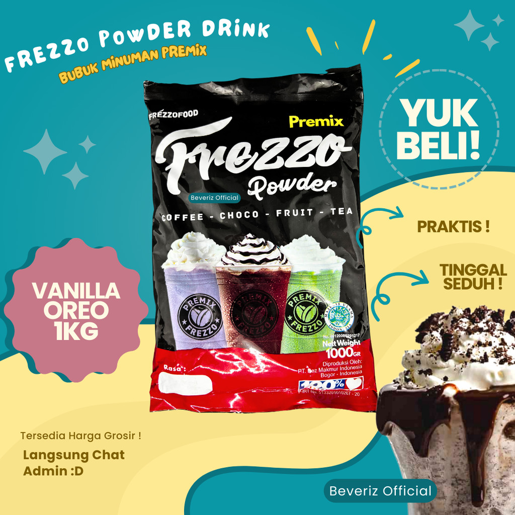 

BEVERIZ Frezzo Bubuk Minuman Rasa Vanilla Owreoo | Vanilla Cookie n Cream Boba Powder Drink 1Kg / 1000gram {Bisa COD} {tersedia harga grosir}