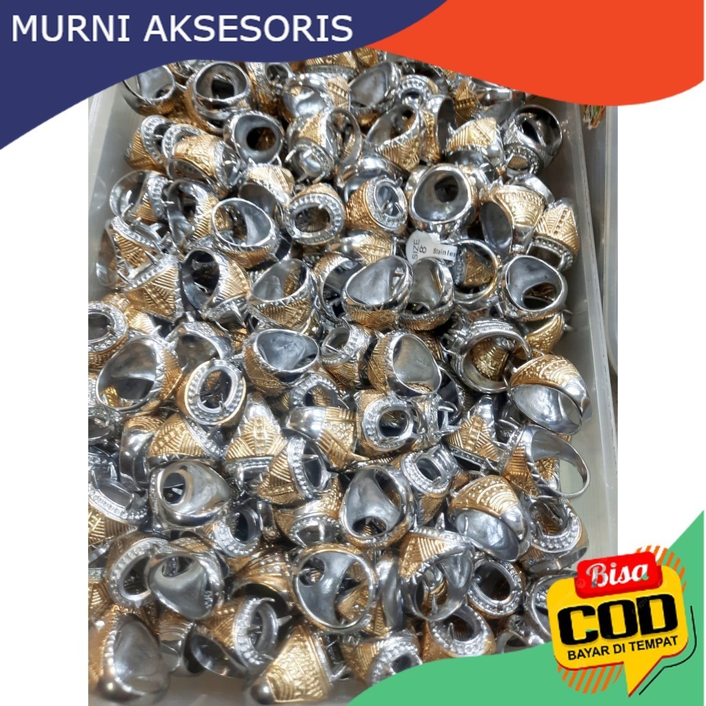 Murni Aksesoris HARGA GROSIR. 1 Kodi (20 Pcs) Emban Cincin TITANIUM Warna Kombinasi GOLD SILVER Ring