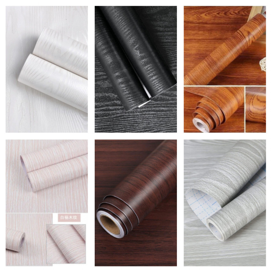WALLPAPER DINDING UKURAN 45 cm x 10 M Motif SERAT KAYU COKLAT PUTIH ABU KREM