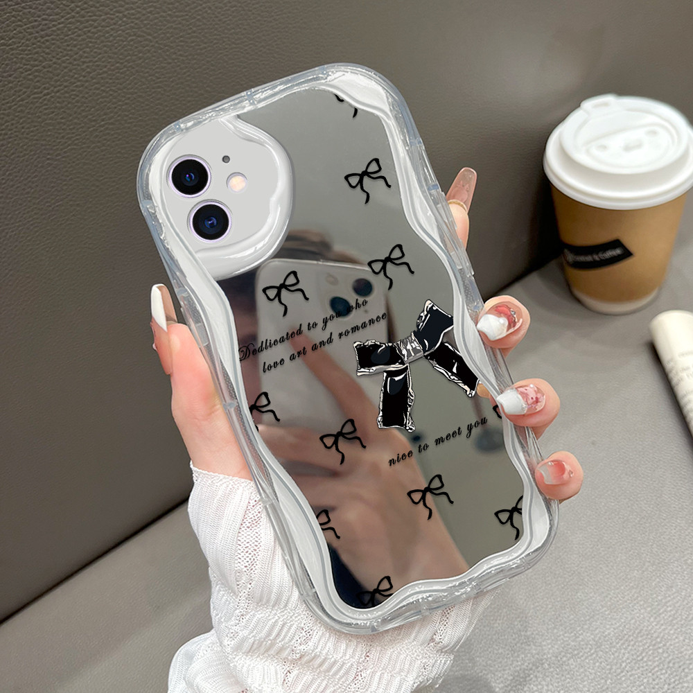 Casing Hp Untuk Compitable With iPhone 11 Softcase JZ Mirror Black Bow Cream Texture Wavy Edge Sofca
