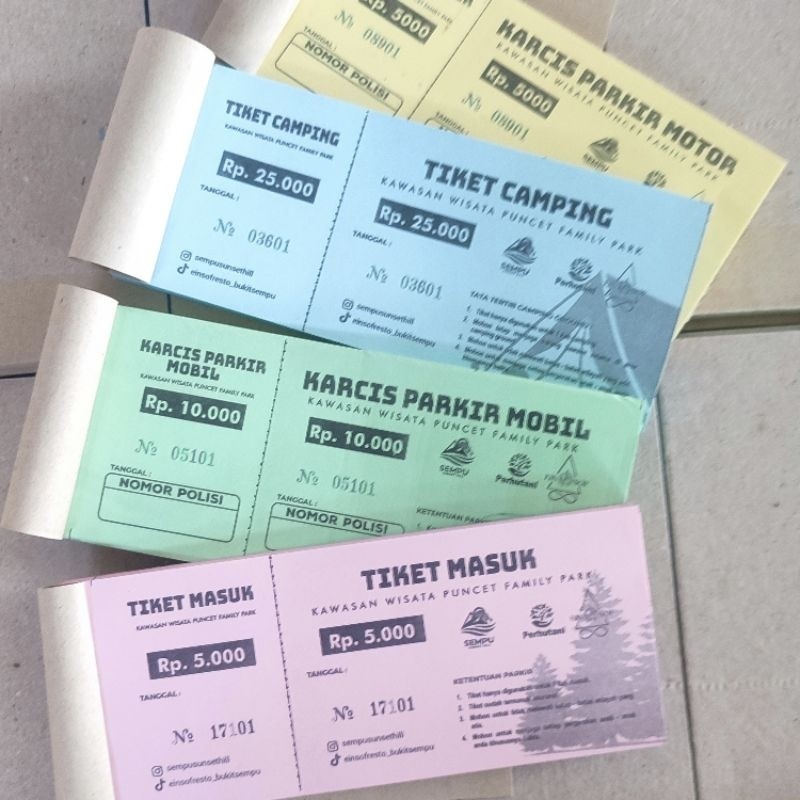 

KARCIS PARKIR / TIKET MASUK / KUPON UNDIAN JALAN SEHAT 1 RIM 30-40-50 BUKU