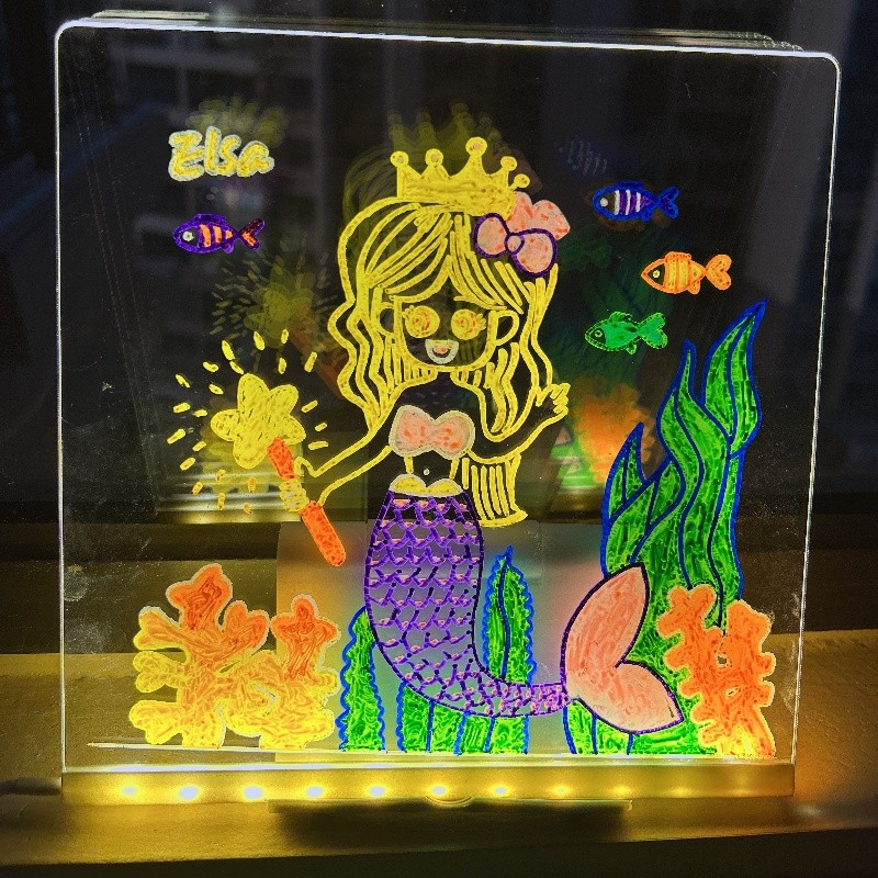 

Letter Message Board With Led Light Desktop Erasable And Luminous Acrylic Color Blackboard Writing Board Seven Color Pen