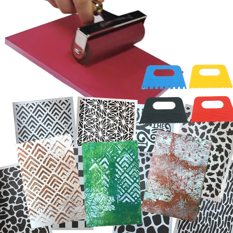 

Gelli Plate for Painting A6 Resin Clear Gel Print Plate Stencil and Tool Set Monoprinting Mixed Arts Crafts Printmaking