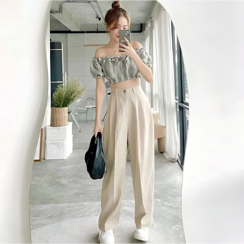 Loose Pants Trousers Wanita , CELANA KULOT KERJA Anti Kusut Bahan polyester