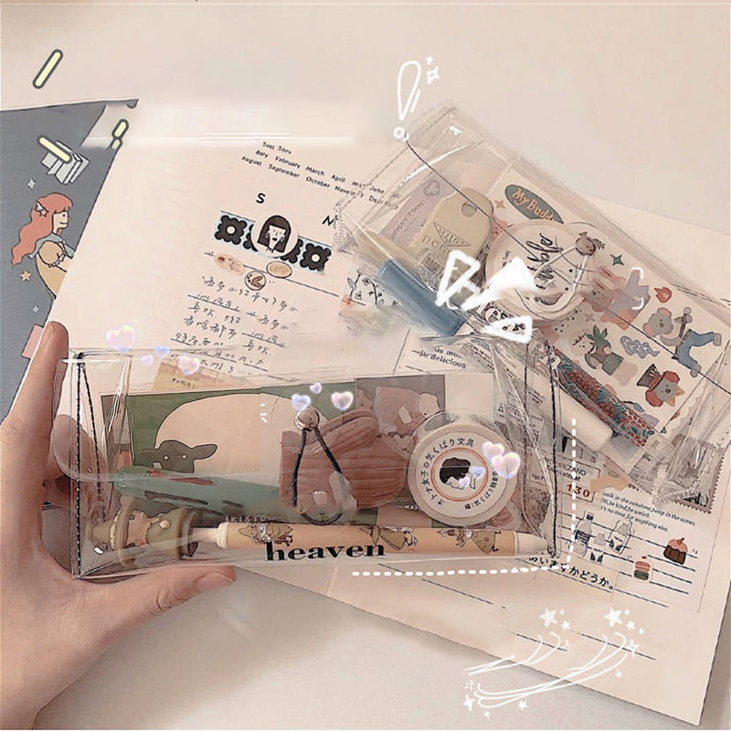 

Ins Transparent Pencil Case Kawaii Makeup Cosmetics Storage Bag Pencil Bag Cute Korean Stationery Holder School Office Supplies